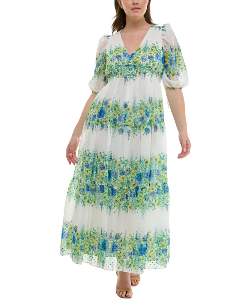 Plus Size Floral Chiffon A-Line Midi Dress