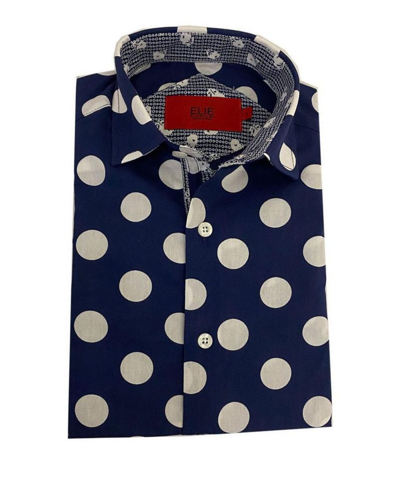 Big Boys Long Sleeve Navy Polka Dot Shirt