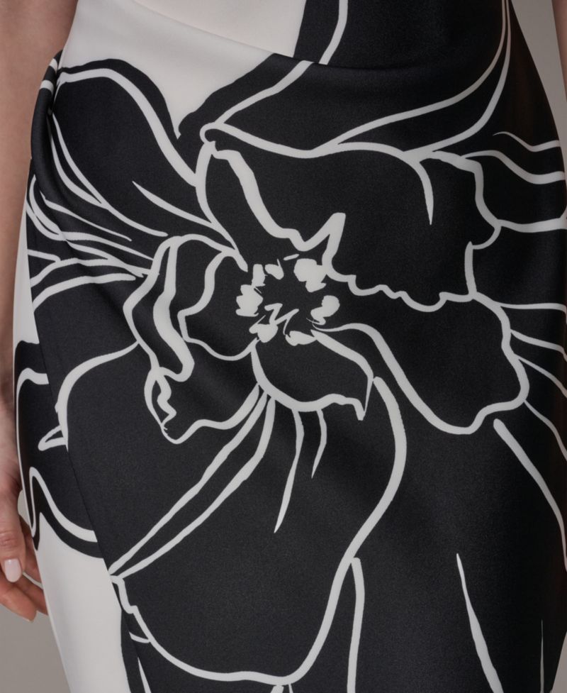 Women's Sleeveless Floral Square Neck Midi Sheath Dress
