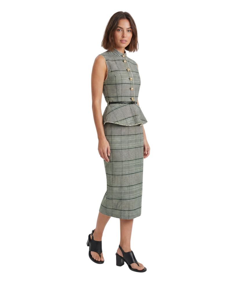Women's Wedding Guest Check Peplum Midi Dress