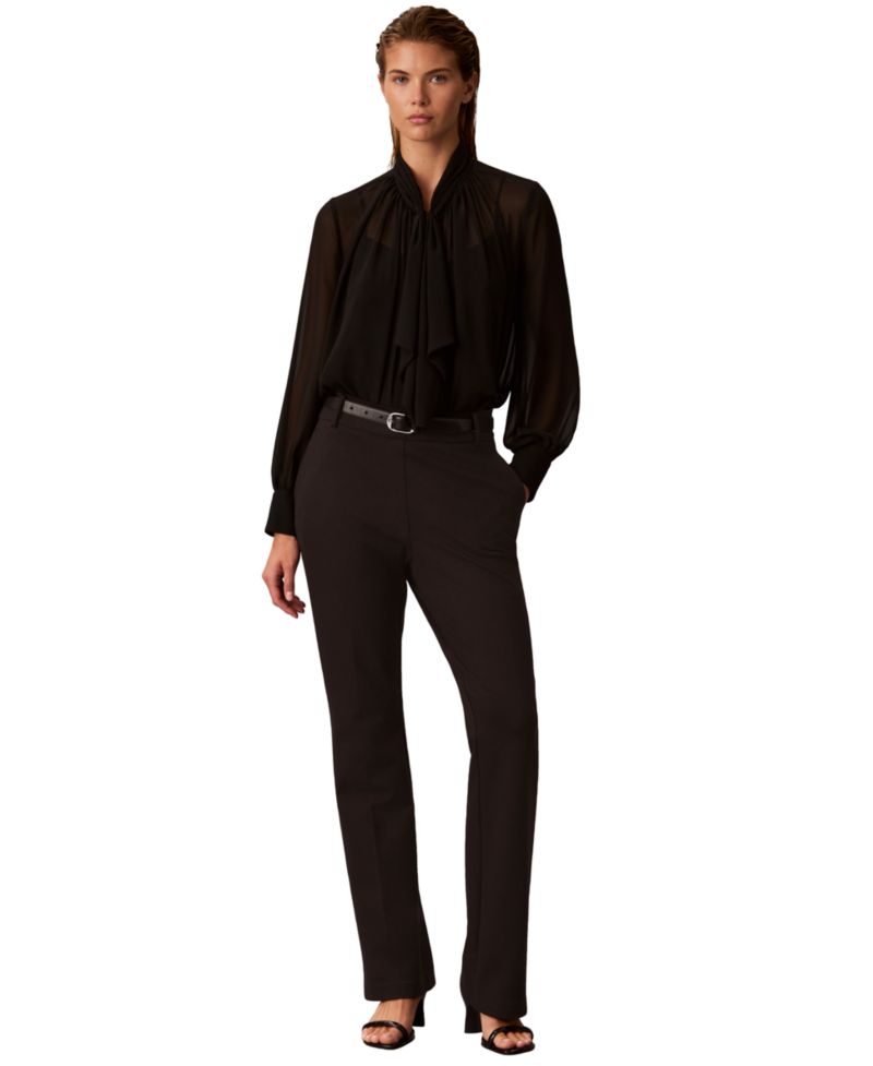 Women's Long-Sleeve Ruffle Neck Chiffon Blouse