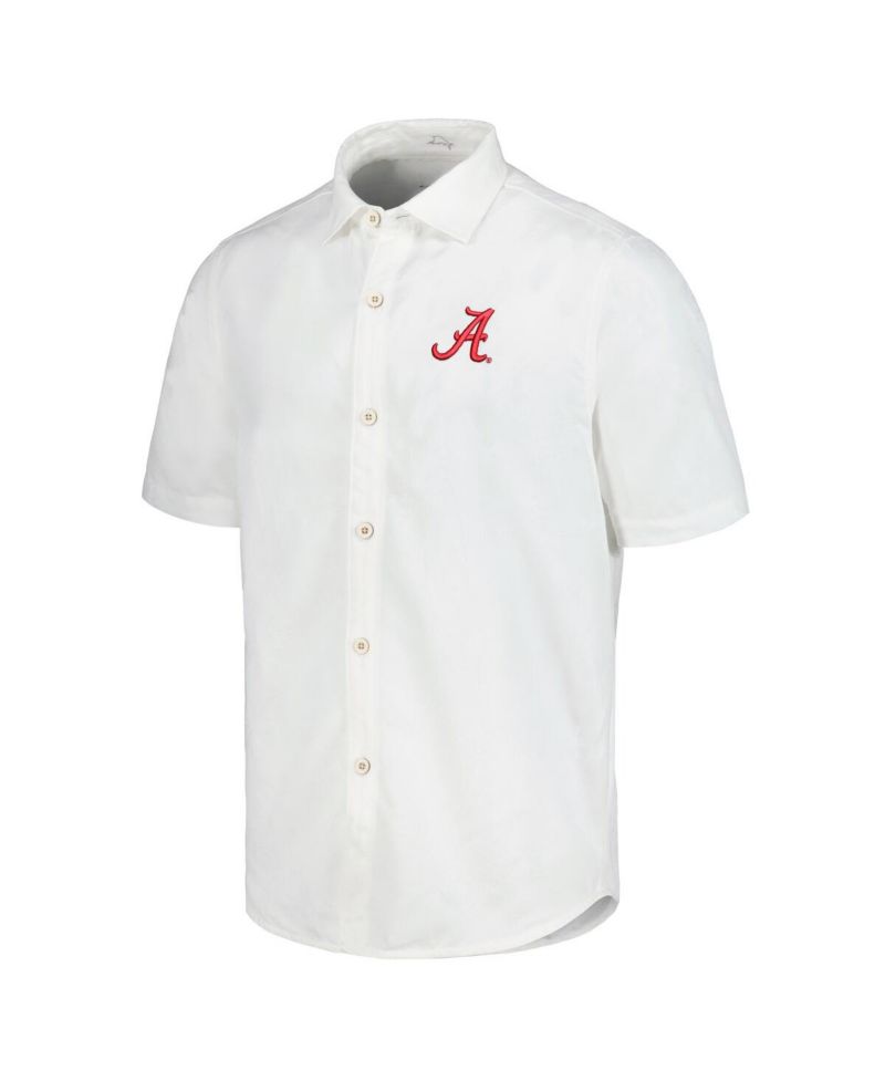 Men's White Alabama Crimson Tide Coconut Point Palm Vista IslandZone Camp Button-Up Shirt