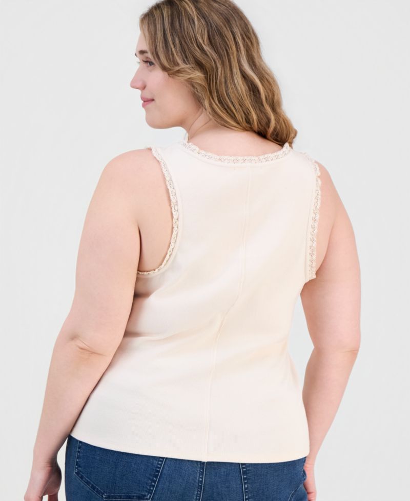 Plus Sleeveless Lace-Trim Tank Top
