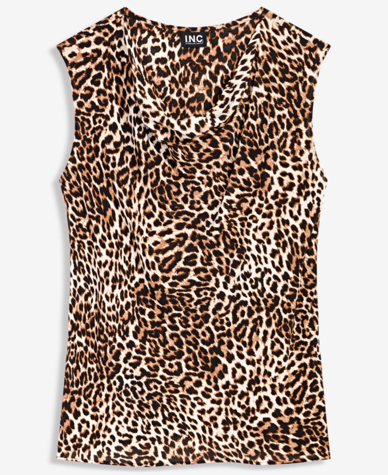 I.N.C. Women's Leopard-Print Cowl-Neck Blouse