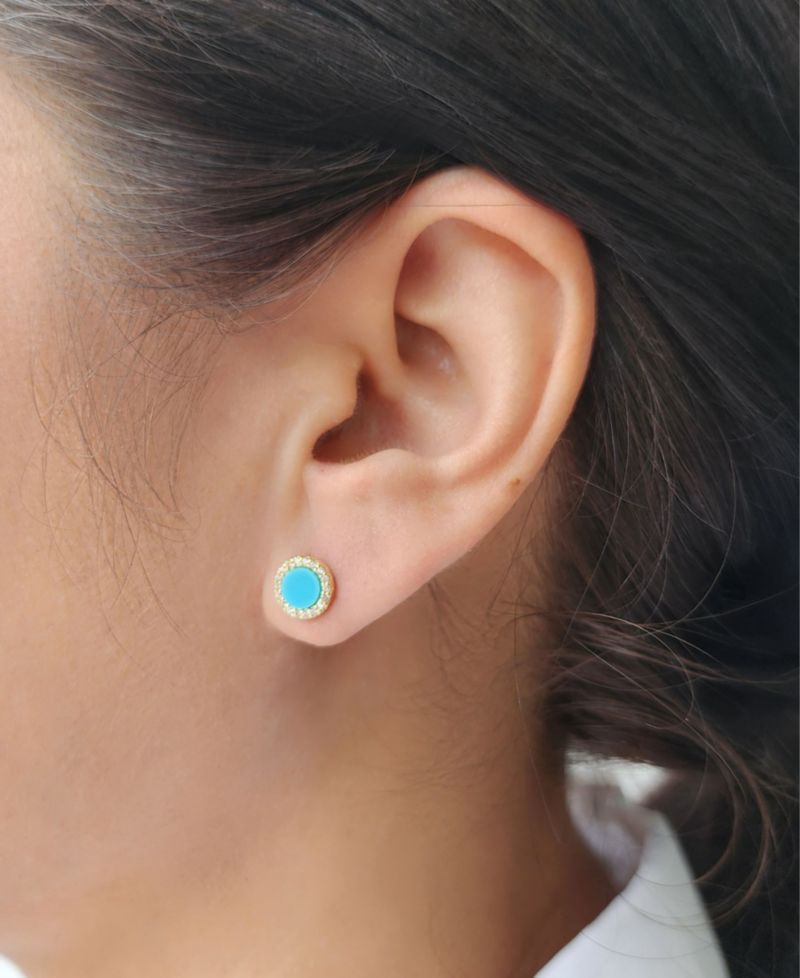 Gold Turquoise Circle Halo Stud Earrings