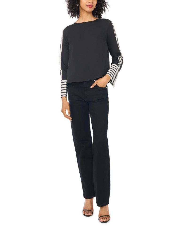 Women's Contrast-Trim Long-Sleeve Top