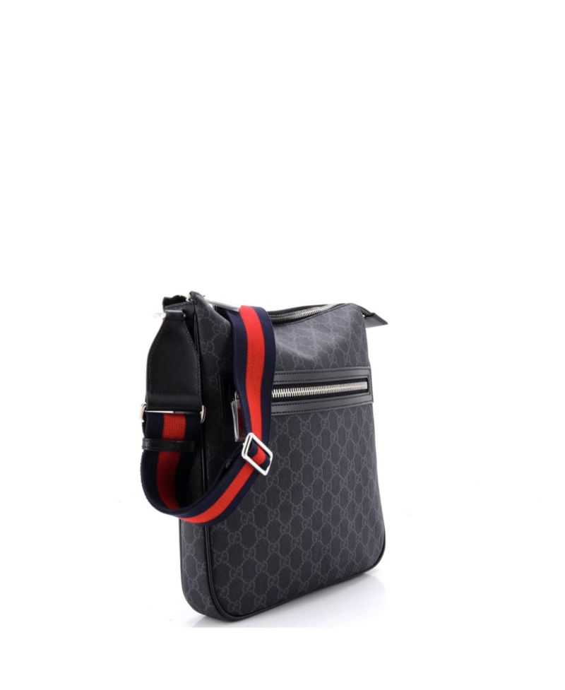 Medium Web Strap Front Zip Messenger Bag GG Coated Canvas
