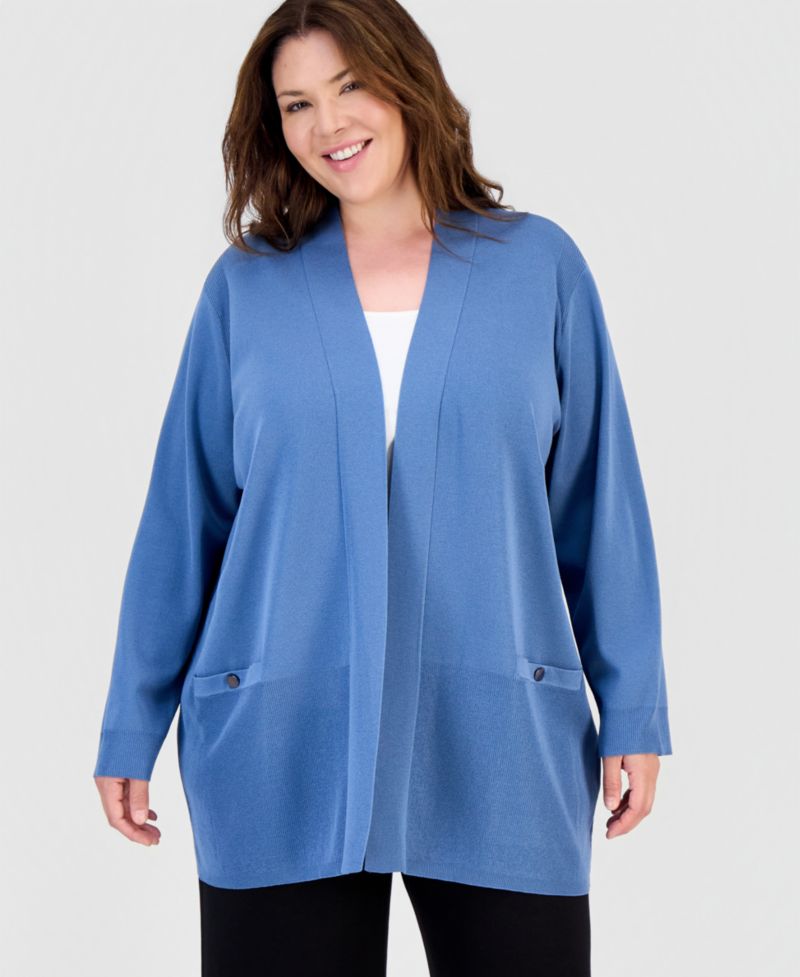 Plus Size Collarless Open-Front Cardigan