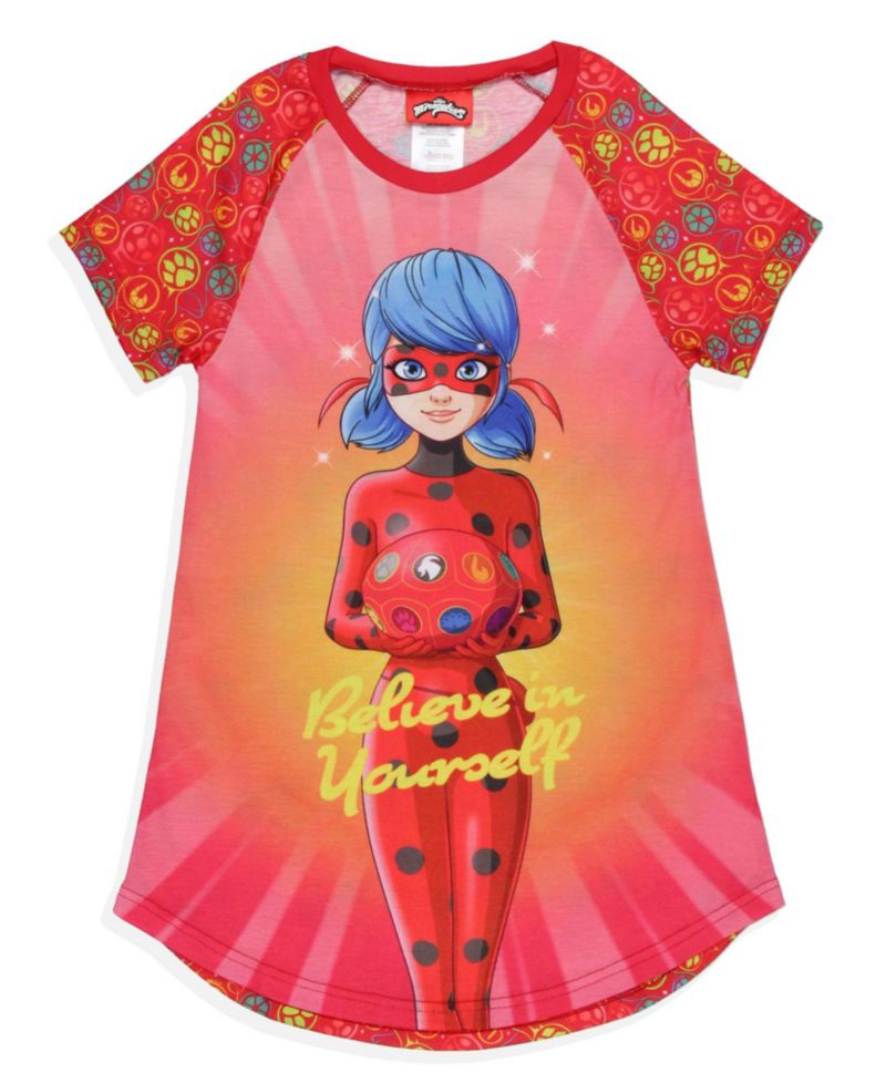 Miraculous: Tales of Ladybug and Cat Noir Girls' Nightgown Kids Short-Sleeve Raglan Pajama