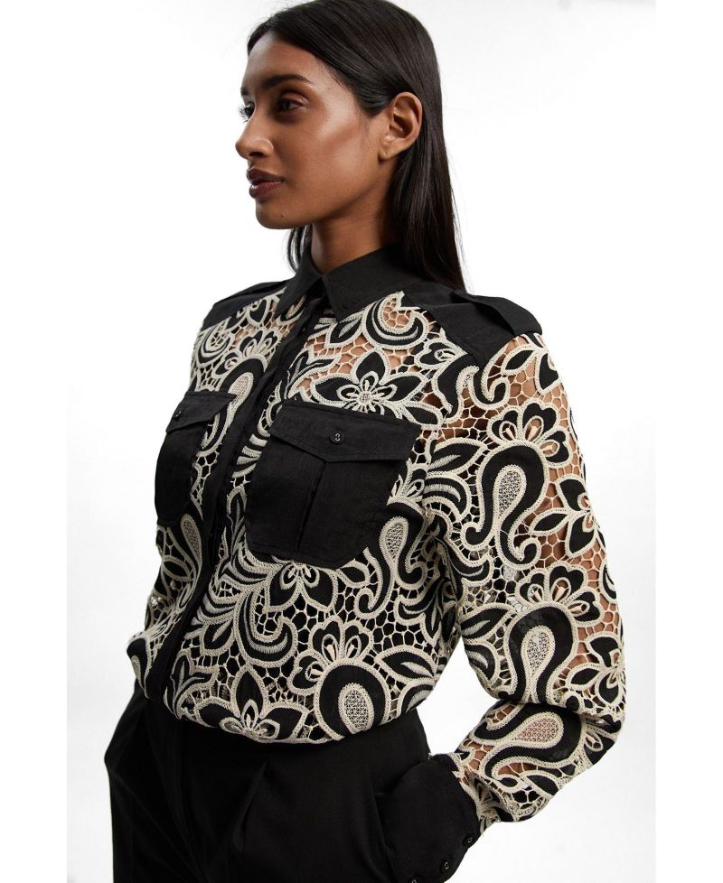Women's Cutwork Detail Long Sleeve Shirt