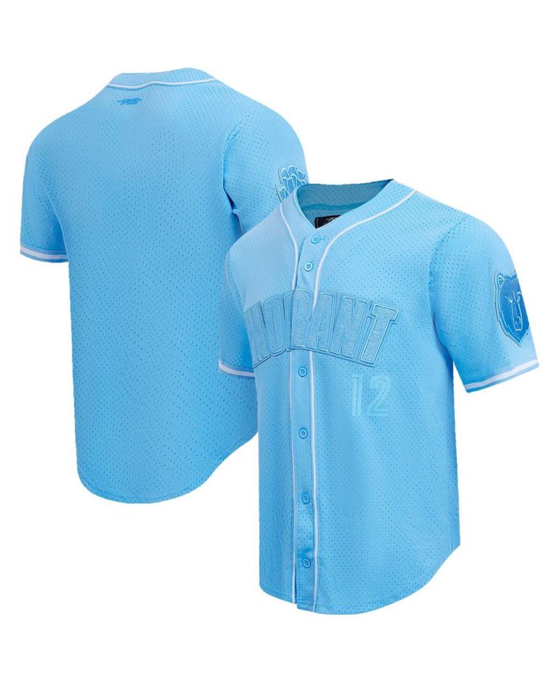 Men's Ja Morant Light Blue Memphis Grizzlies Triple Tonal Mesh Button-Up Shirt