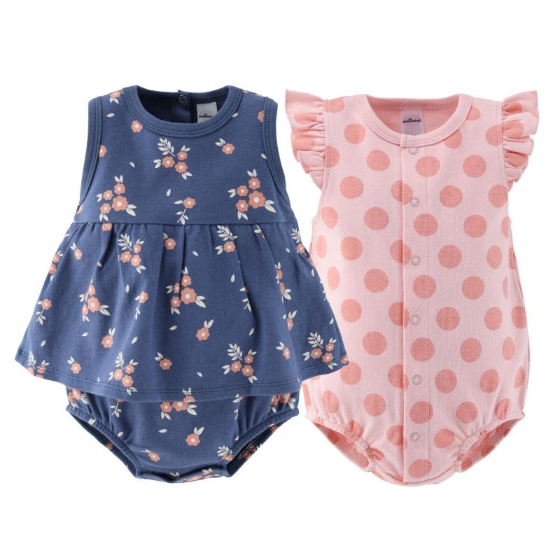 Baby Girls Rompers - 2 Pack, Navy Floral