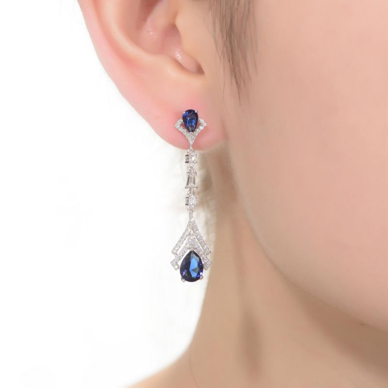 Elegant Sterling Silver White Gold Plated CZ Double Halo Drop Earrings