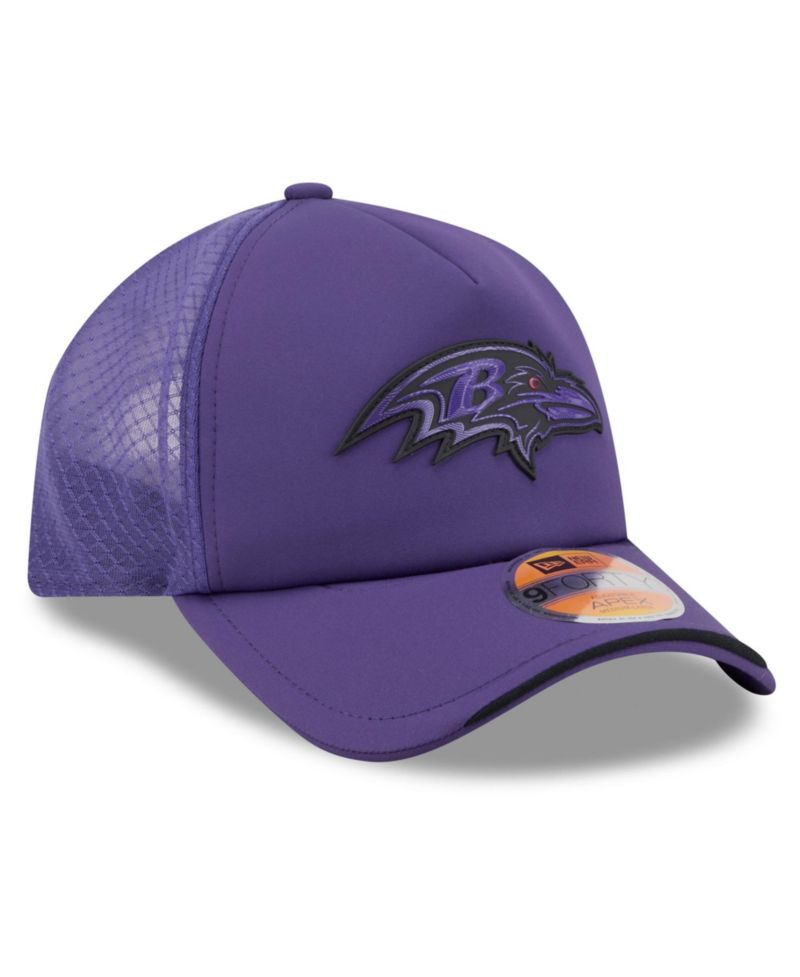 Men's Purple Baltimore Ravens 2026 Sideline Apex 9FORTY Adjustable Trucker Hat