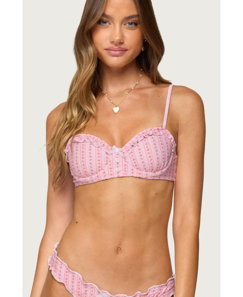Women's Pip Striped Ruffle Cupped Bikini Top