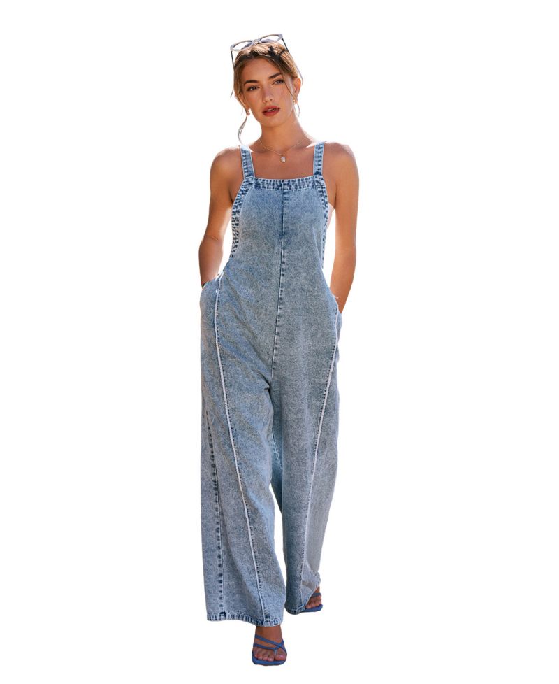 Women's Square Neck Denim Jumpsuit
