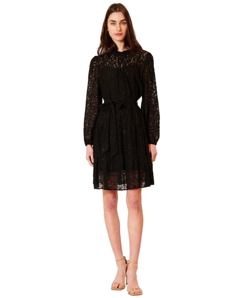 Women's Mock Neck Lace Short Dress