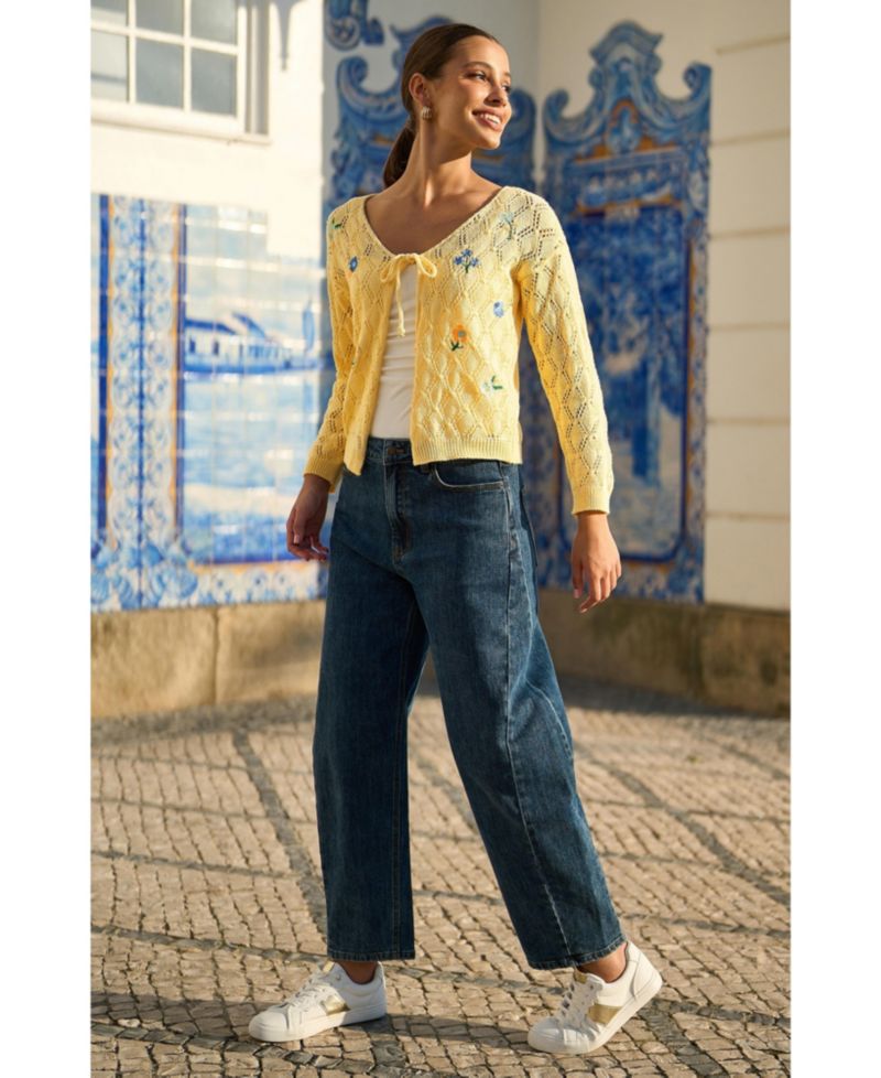 Women's Embroidered Pointelle Cardigan