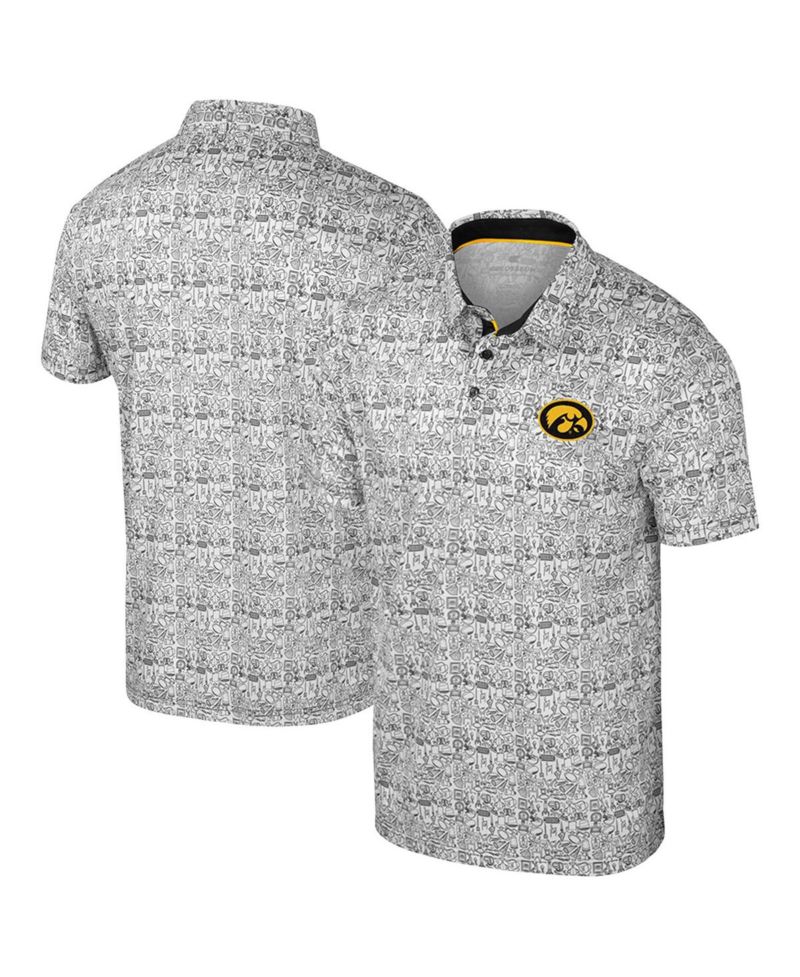 Men's Black/White Iowa Hawkeyes Big & Tall Allover Polo Shirt