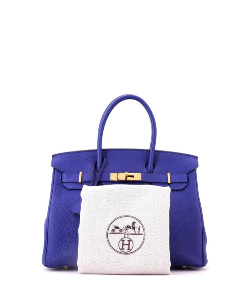 Pre-Owned Hermes Birkin 30 Handbag Blue Togo with Gold Hardware