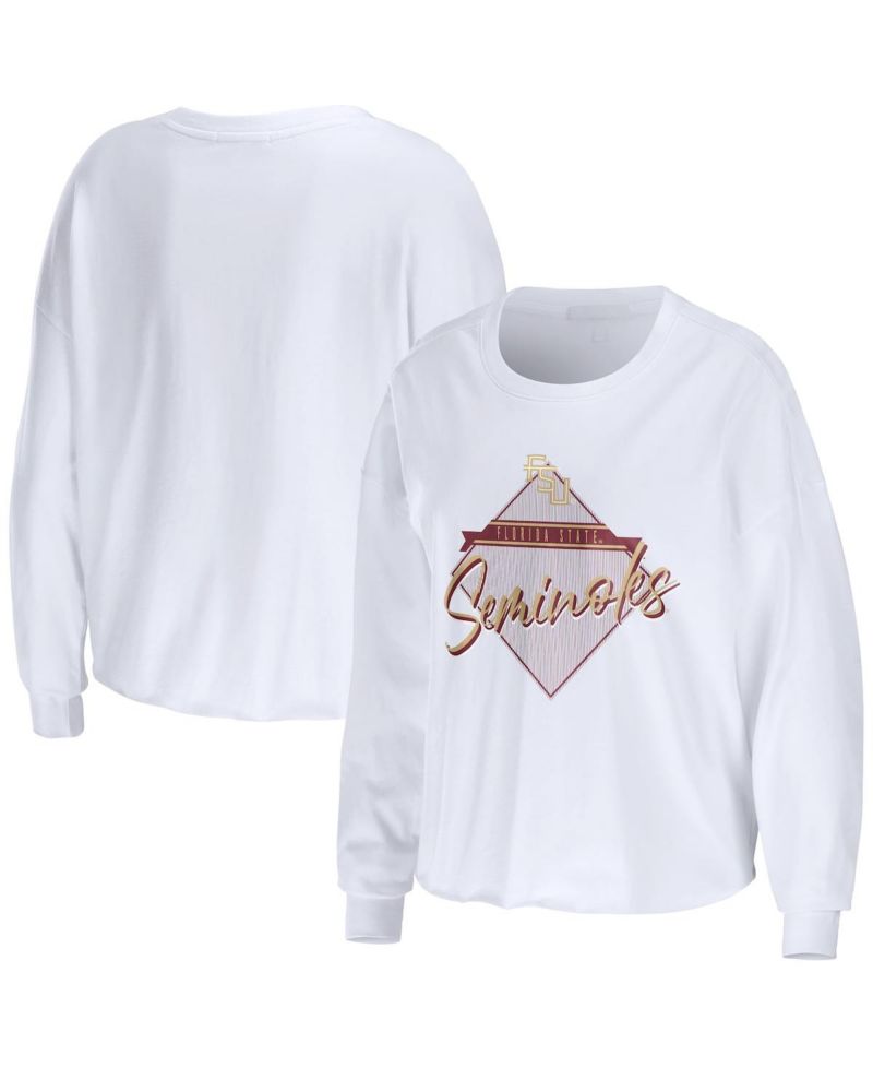 Women's White Florida State Seminoles Diamond Long Sleeve Cropped T-shirt