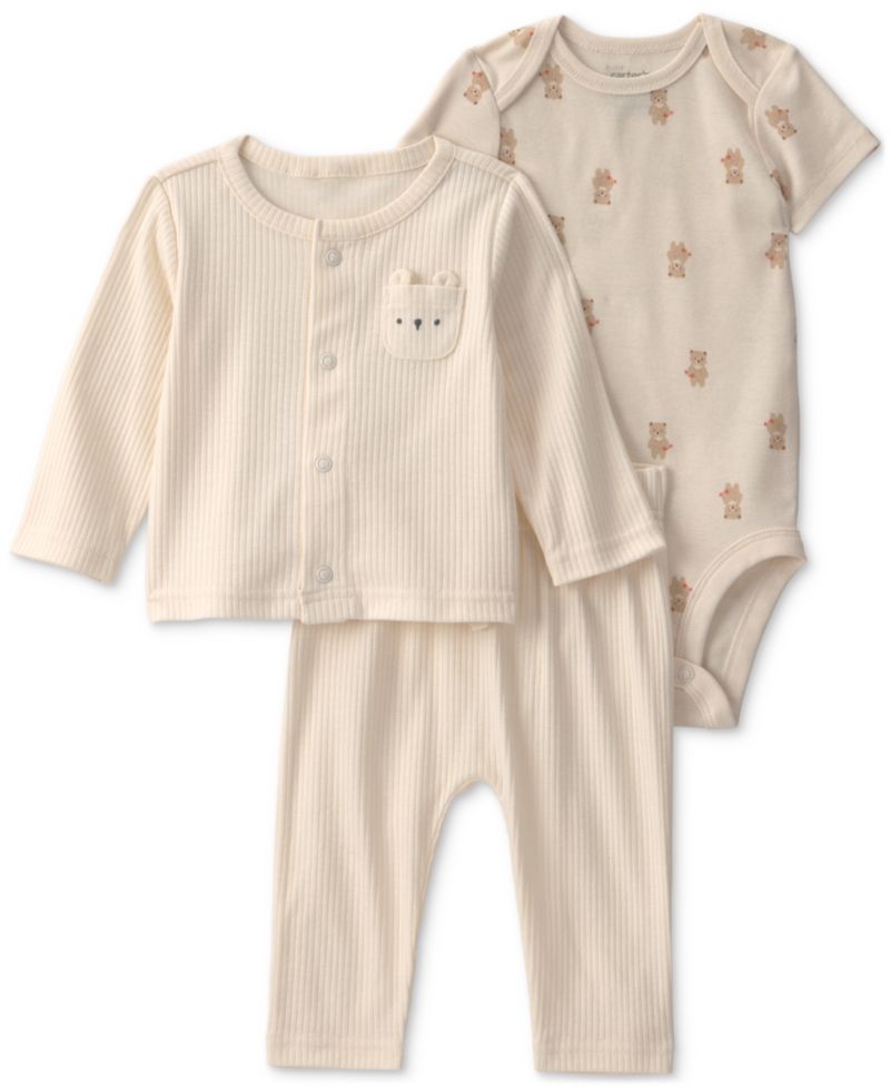 Baby Boys' Bear Layering Bodysuit, Cardigan and Pants, 3-Piece Set