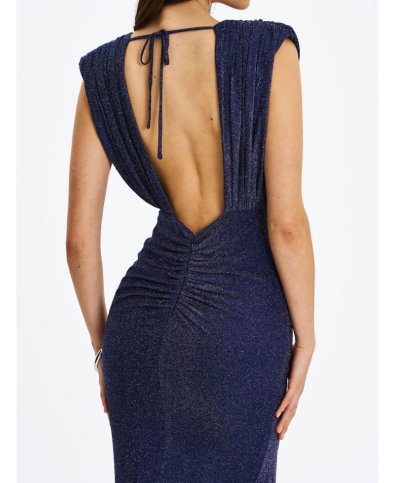 Women's Terri Navy Sparkle Plunging Backless Maxi Dress