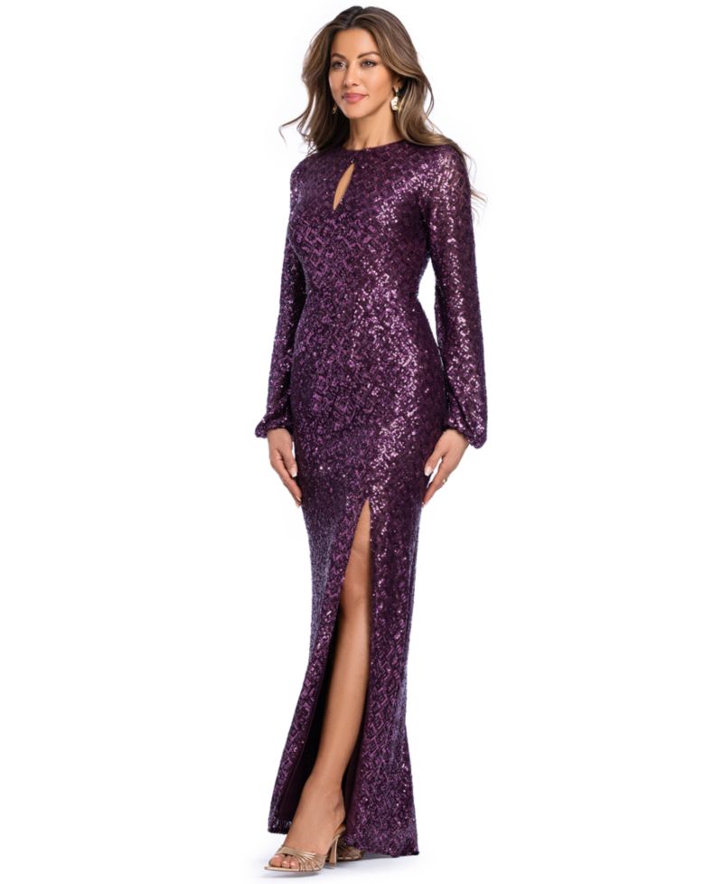 Women's Sequin Long-Sleeve Keyhole Dress