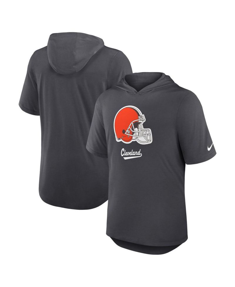 Men's Anthracite Cleveland Browns Tri-Blend Performance Hoodie T-Shirt