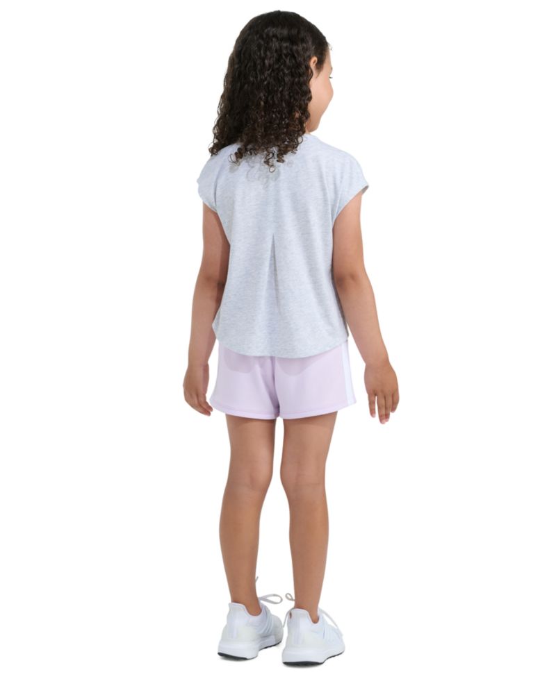 Girls' 2T-6X Short-Sleeve Back Pleated Heather T-Shirt and Mesh Shorts, 2-Piece Set