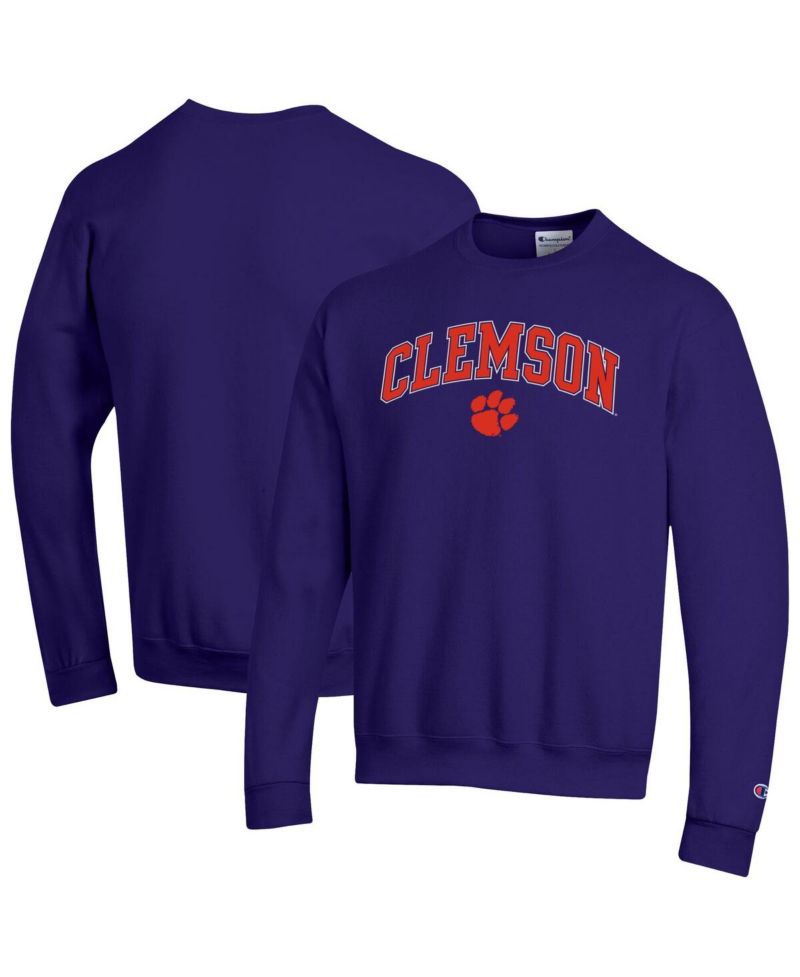 Men's Purple Clemson Tigers Arch Over Logo Pullover Sweatshirt