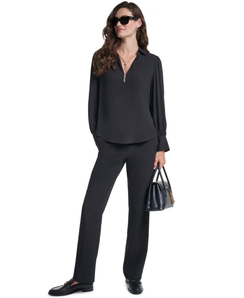 Petite Long-Sleeve Collared Blouse