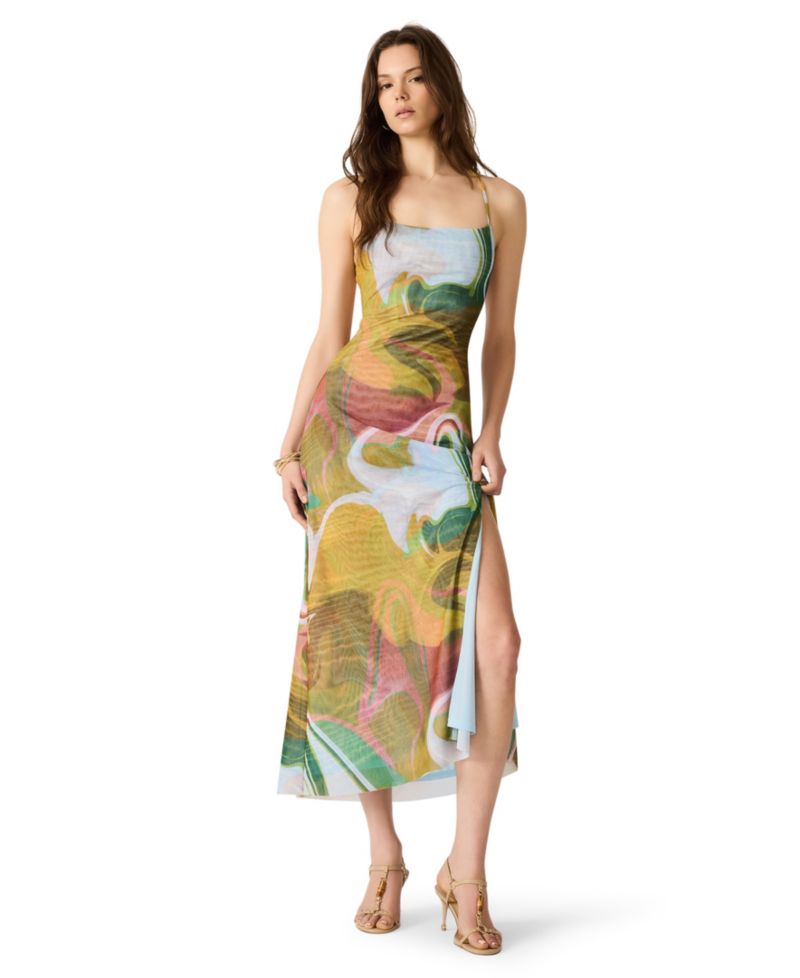Women's Adella Printed Square Neck Mesh Midi Dress