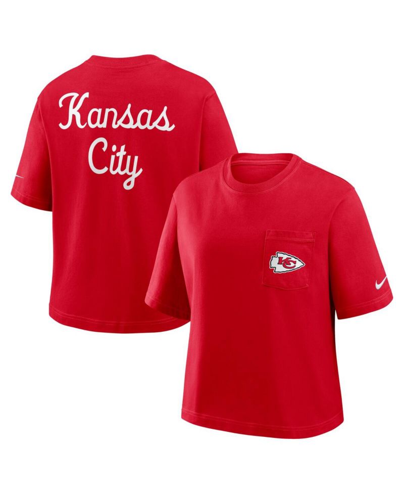 Women's Red Kansas City Chiefs Rewind Pocket Boxy T-Shirt