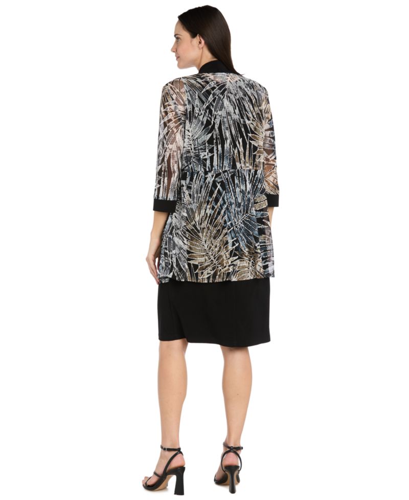 Petites Printed A-Line Scoop Neck 2-Piece Dress and Jacket Set