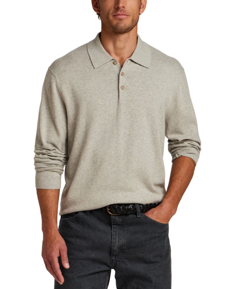 Men's Solid Cotton Cashmere Polo Sweater