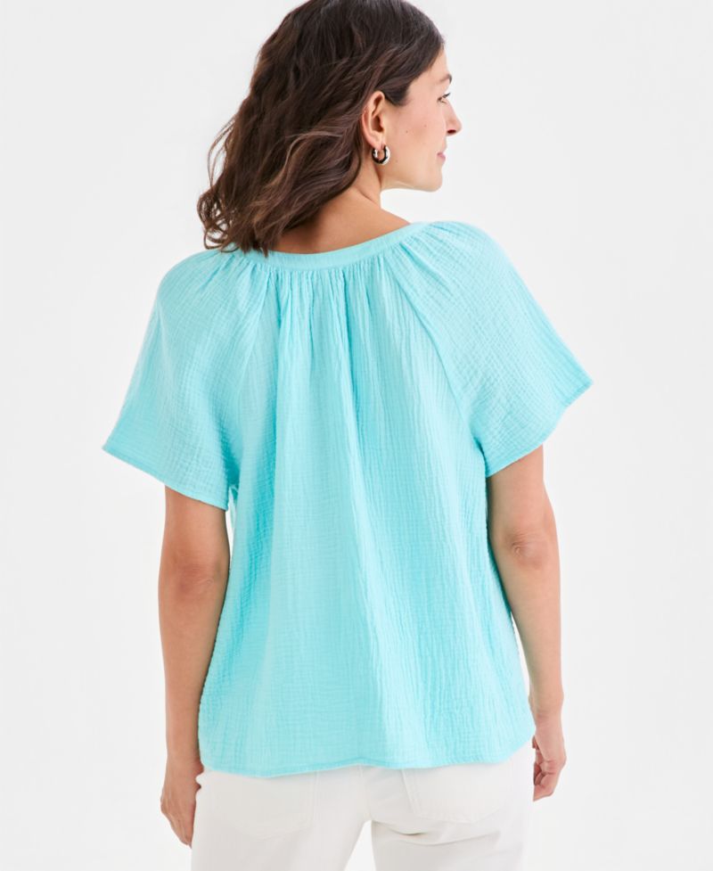 Petite Cotton Gauze Flutter-Sleeve Top