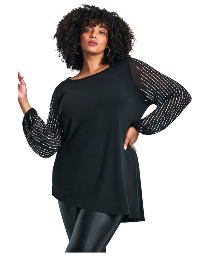 Women's Plus Size Glitz Embellished Sleeve Tunic