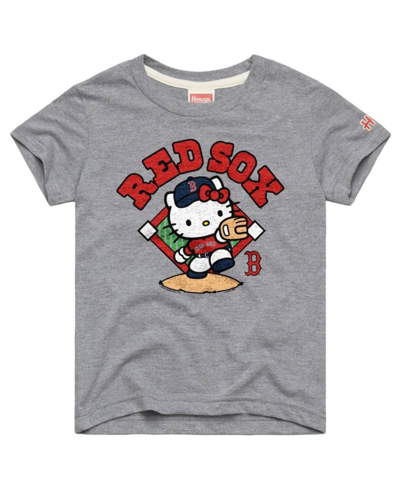 Big Boys and Girls Gray Boston Red Sox Hello Kitty x MLB Tri-Blend T-Shirt
