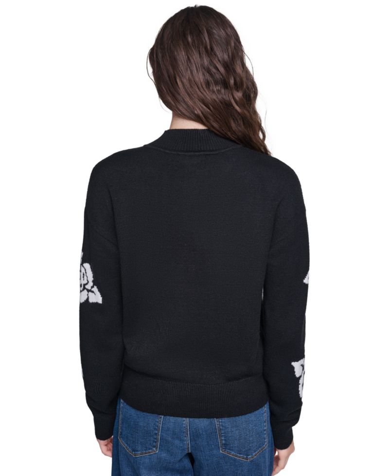 petite Mock-Neck Long-Sleeve Floral Sweater
