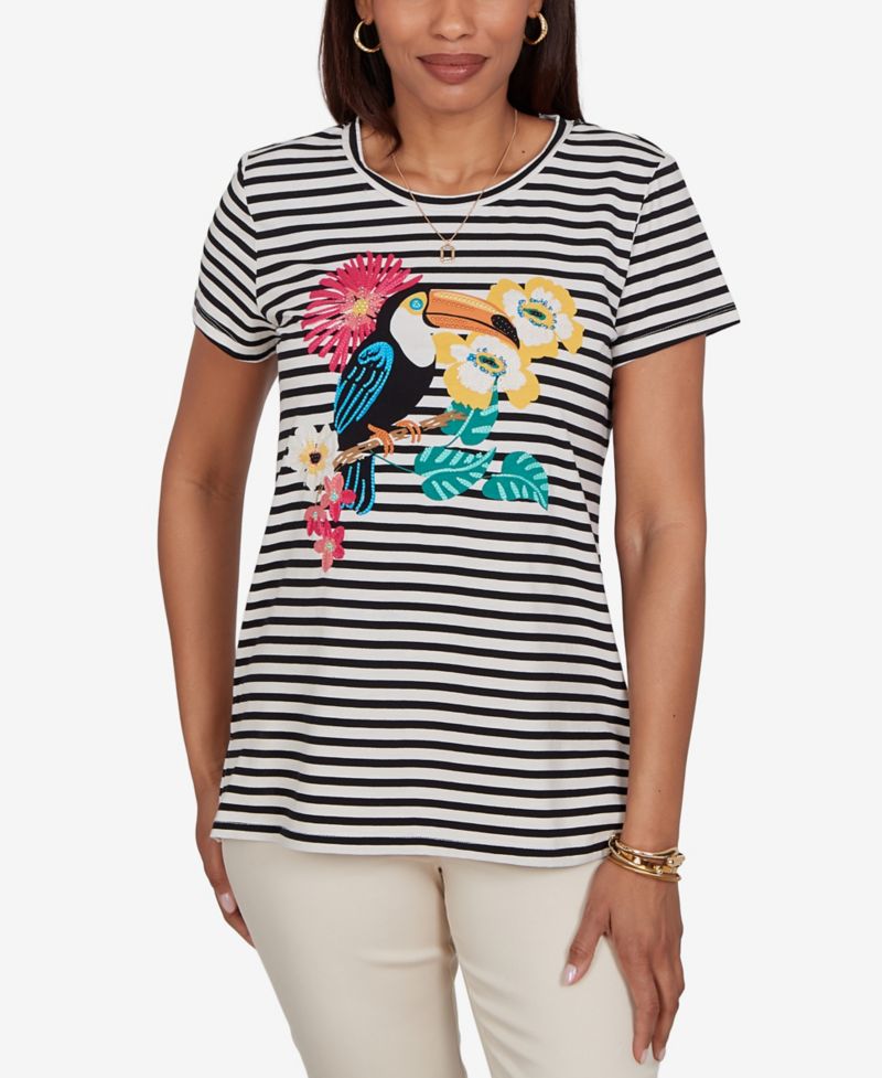 Petite Embellished Toucan Stripe Knit T-Shirt
