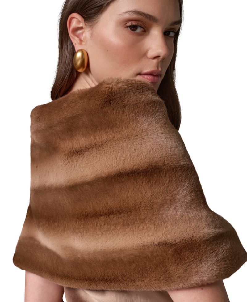 Women's Plush Draped Faux Fur Wrap Shrug