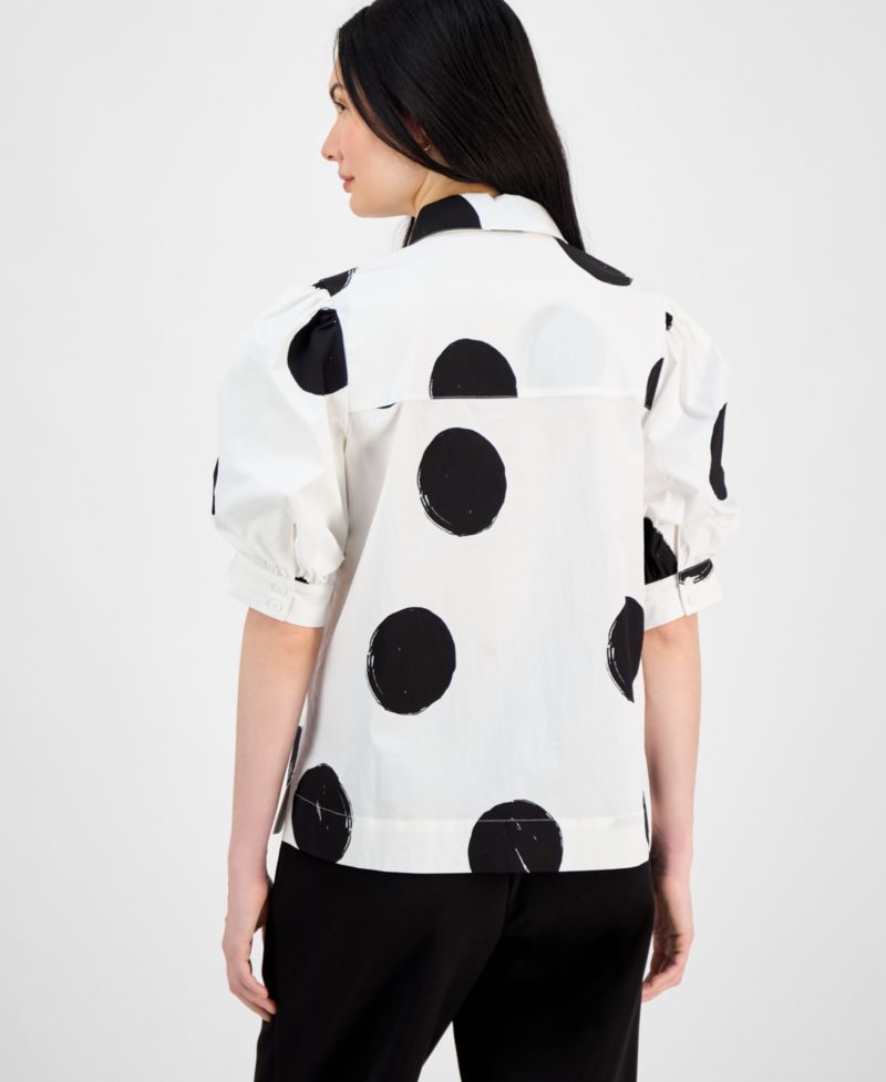 Women's Short-Blouson-Sleeve Button-Front Shirt