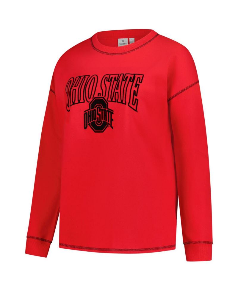 Women's Scarlet Ohio State Buckeyes Plus Size Contrast Stitch Sweatshirt
