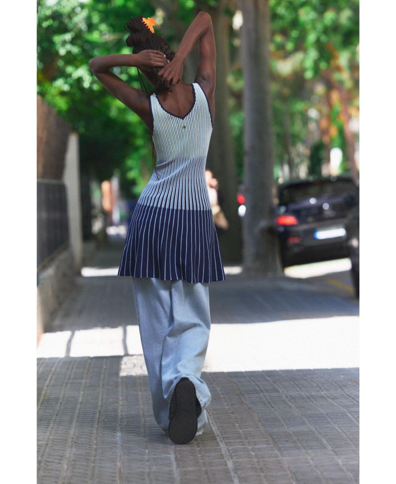 Women's Fit & Flare Striped Sleeveless Sweater Dress