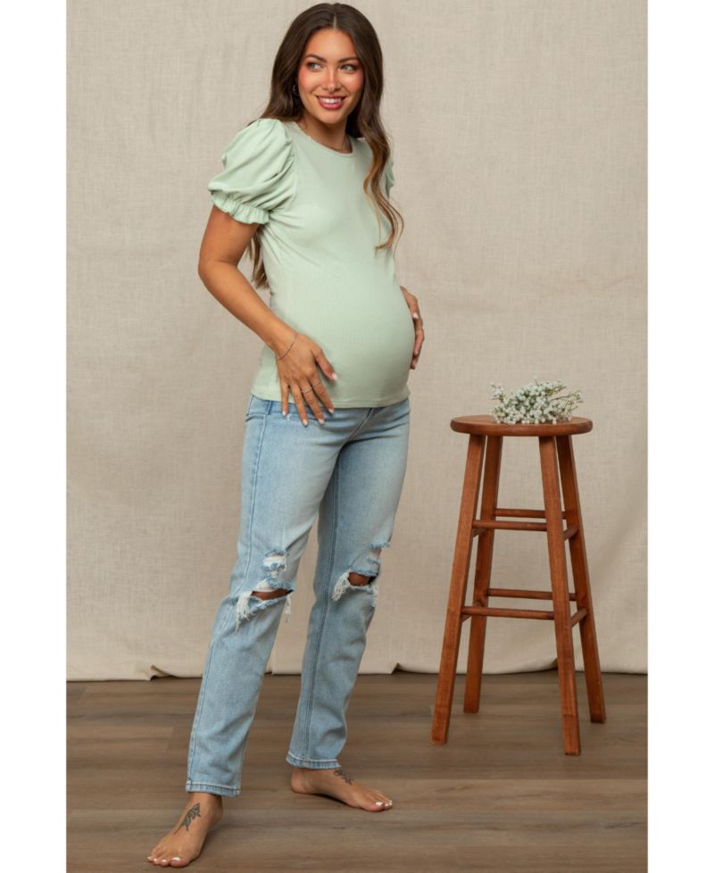 Women's Light Blue Distressed Knee Jeans