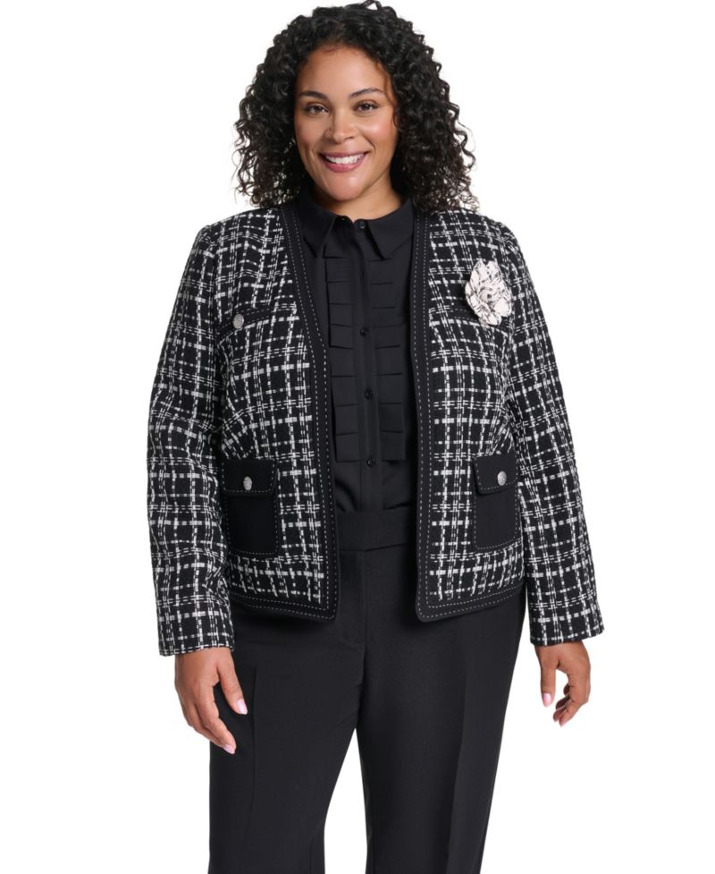 Plus Size Open-Front Woven Jacket
