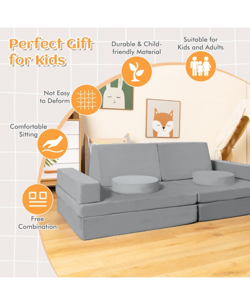 Kids Play Sofa Set Modular Convertible Foam Folding Couch Toddler