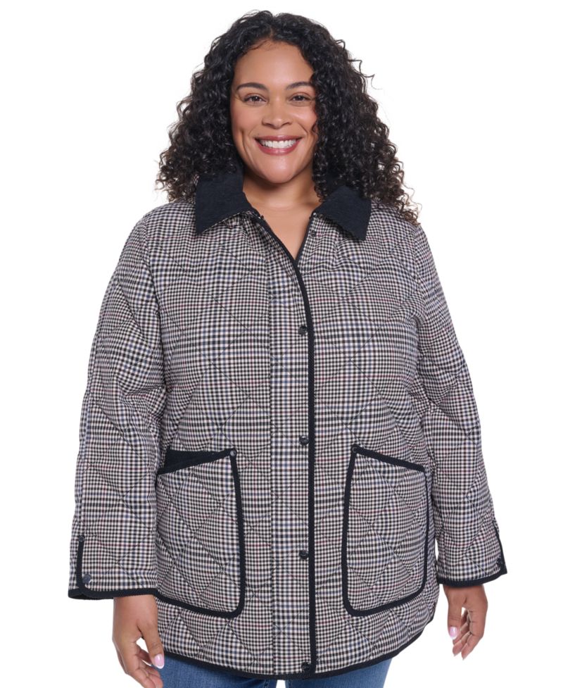 Plus Size Quilted Hooded Corduroy Collar Coat