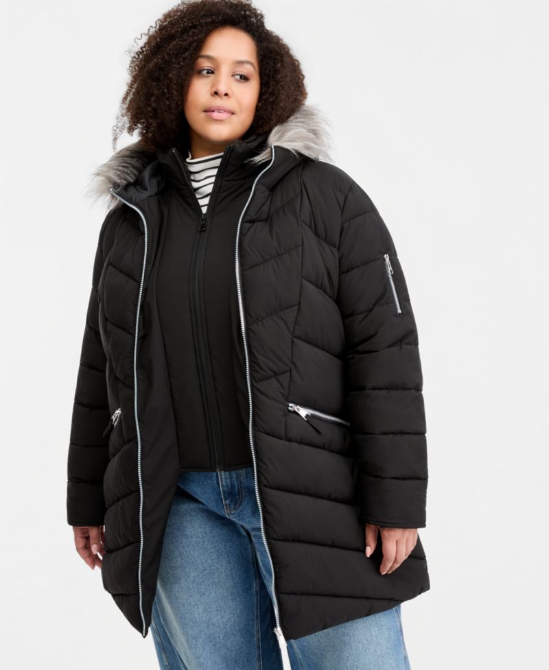 Trendy Plus Size Faux-Fur-Trim Hooded Puffer Coat